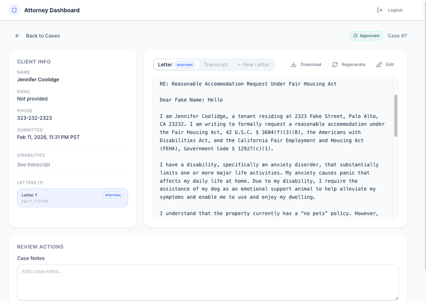 Reasonable Accommodation Demand Letter Generator