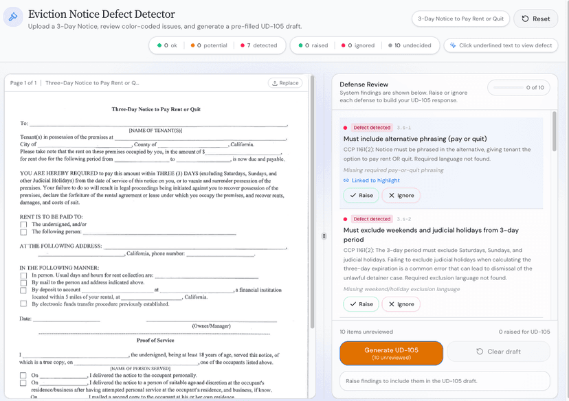 Eviction Notice Defect Detector